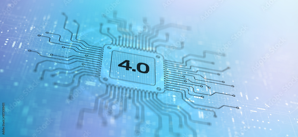 Obraz premium Industry 4.0 Transforming Manufacturing Illustrated on a Processor.
