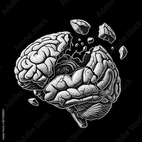 Exploding Brain Illustration Symbolizing Mental Breakdown.