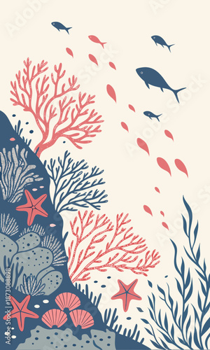 Vibrant Underwater Ecosystem Coral Reef and Marine Life Illustration 1.