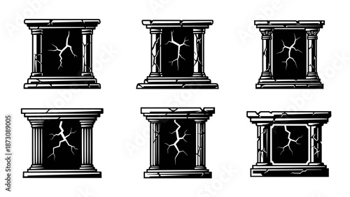 Set of Six Cracked Stone Pedestals or Altars.