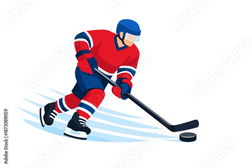 Male hockey player in action on ice rink