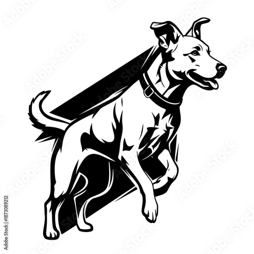 Dynamic Black and White Illustration of a Determined Dog Running.