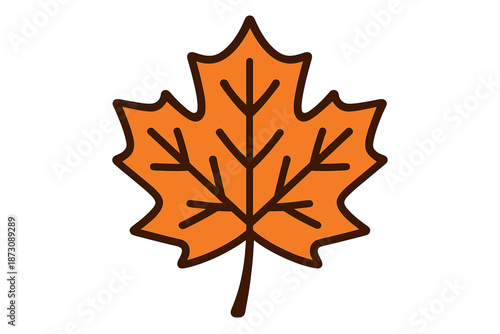 Leaf falling from a tree in autumn season with orange color against a white background