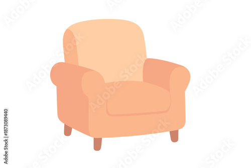 Cozy chair in a simple design with soft colors placed against a plain background