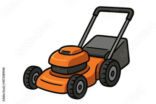 Lawn mower for grass cutting activity in a backyard during the afternoon sunlight