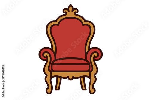 Red chair with golden frame design in a simple style on a plain background