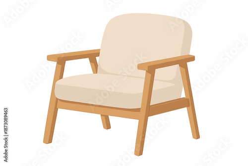 Chair with wooden frame and soft cushion placed in a simple home setting during daytime hours