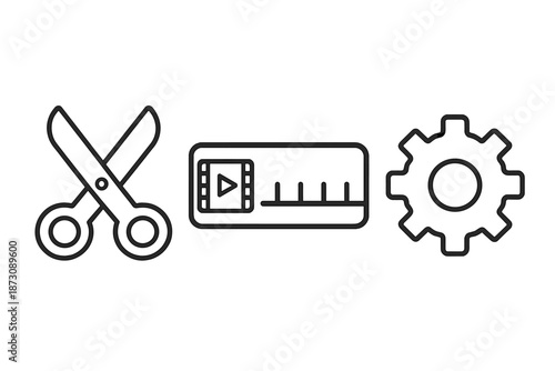 Scissors and tools used for making videos and editing content in a simple design