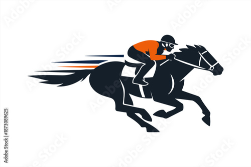 Dynamic racehorse and jockey illustration in motion