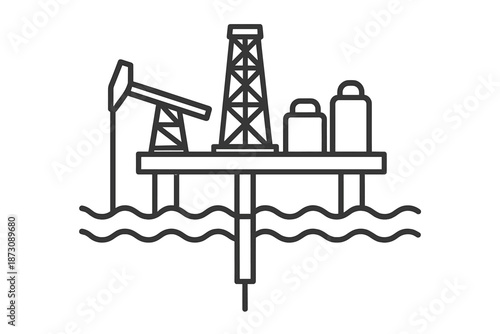 Offshore oil drilling platform with equipment in the ocean at daytime near industrial areas