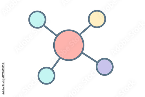Diagram showing connections between different nodes on a simple network with circles and lines in a basic layout