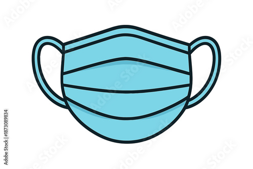Blue medical mask on a plain background showing the design and shape of the mask used for health and safety purposes
