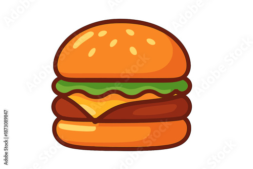 Burger with cheese, lettuce, and a toasted bun on a white background ready for serving