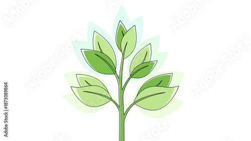 Vibrant green plant sprout with leaves and stems growing