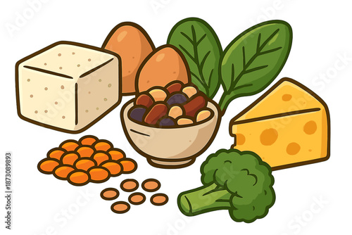 Nutritional food items arranged on a white background for healthy cooking ideas and meal preparation