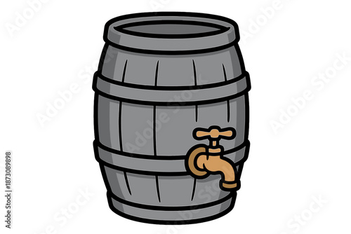 Wooden barrel with a tap for filling drinks and storage of beverages during events