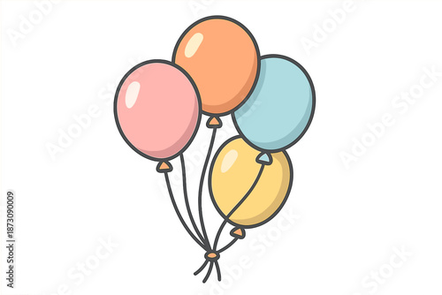 Colorful balloons float together in a cheerful arrangement for a festive celebration or party setting in plain design