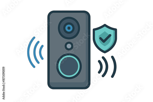 Sound device with protection icon showing secure audio features and wireless functionality