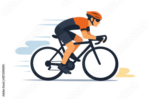 Caucasian young male cyclist riding bicycle in motion with helmet