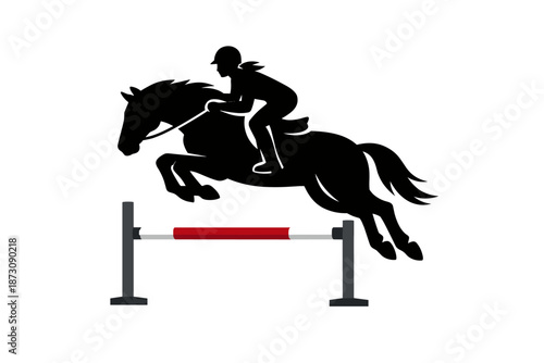 Silhouette of equestrian show jumping on horse