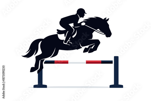 Silhouette of equestrian show jumping on horse