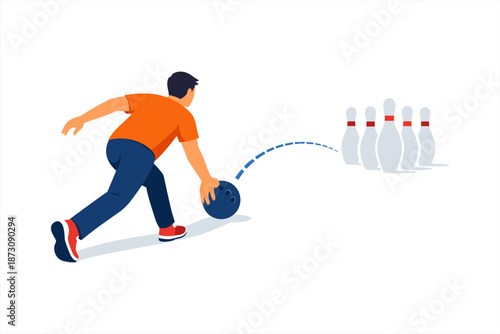 Male bowling enthusiast strikes pins in casual game