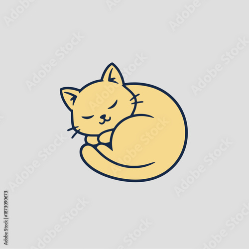 Adorable yellow cartoon cat curled up sleeping peacefully