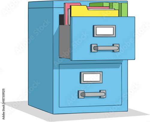 Blue office filing cabinet.