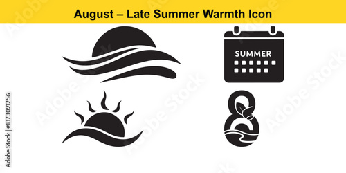 Four Black August Late Summer Warmth on White Background with Yellow Header Keywords: august