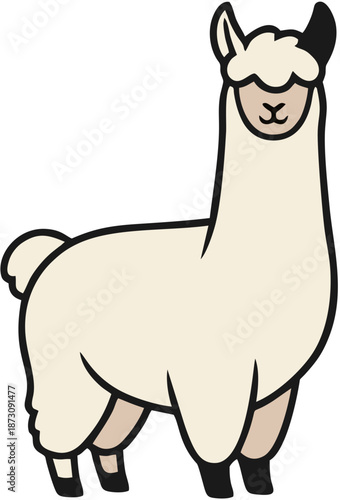 Cartoon llama standing alone.