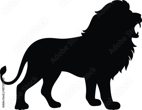 Black roaring lion silhouette symbol standing isolated on background Vector