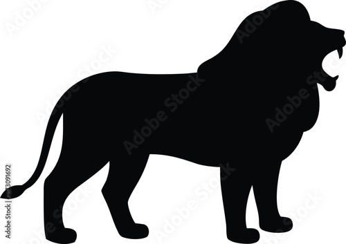 Roaring lion silhouette on a clean white background, side profile Vector