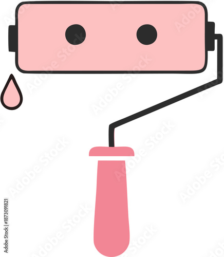 Pink paint roller with drips.