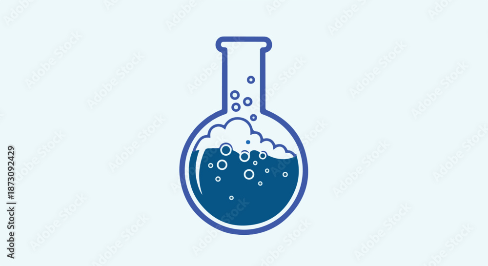Obraz premium Blue liquid bubbling in a round bottom laboratory flask.
