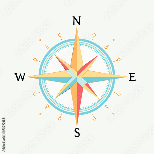 Colorful Compass Rose With North South East West Cardinal Directions And Nautical Design Isolated On A Light Cream Background With Soft Lighting
