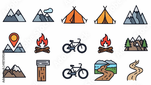 camping icons set