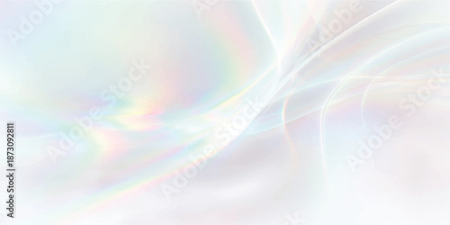 Ethereal white abstract background with subtle rainbow light effects and flowing curves