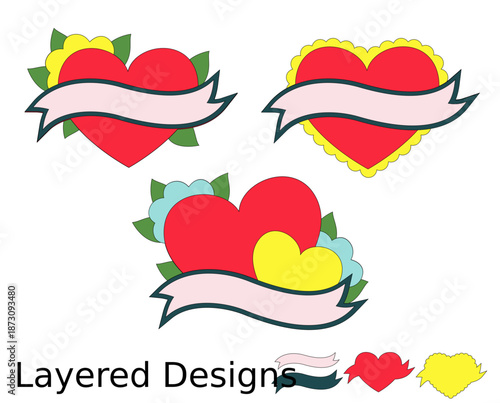 Valentines day gift cards set, Love card, Layered heart designs for cutting