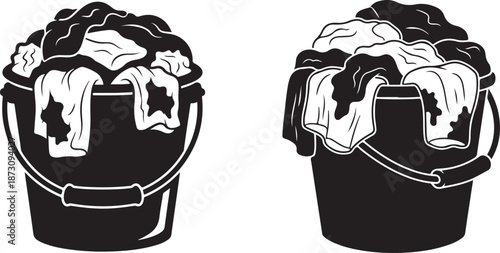 A silhouette of a laundry bucket filled with dirty clothes