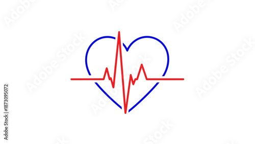 Heartbeat line forming a heart shape in red and blue colors  