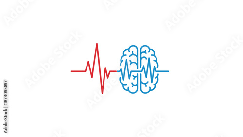 Brain and heartbeat illustration in red and blue design  
