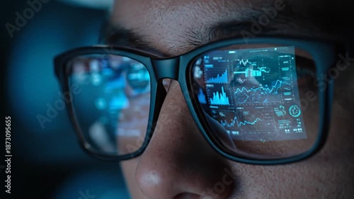 Wallpaper Mural A person views futuristic data visualizations through high-tech glasses in a dark environment. Torontodigital.ca