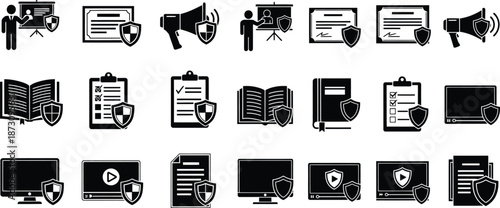 Cybersecurity icons pack: shield protection for digital assets