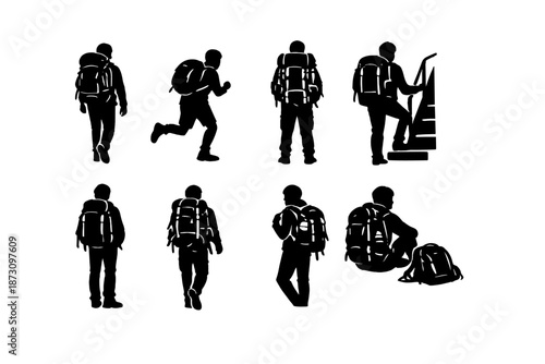 Backpack and travel icon set. Featuring backpack, adventure, journey, gear, luggage, exploration, hiking, outdoors, travel