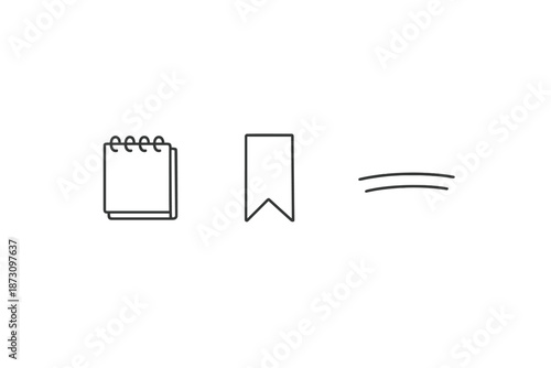 Note and organization icon set. Containing notebook, bookmark, pencil, checklist, planner, document, folder, reminder and more.