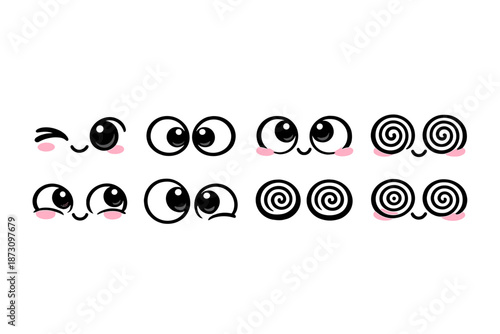 Emotion and expression icon set. Containing smile, frown, wink, gaze, surprise, blush, eye, joy, and more.