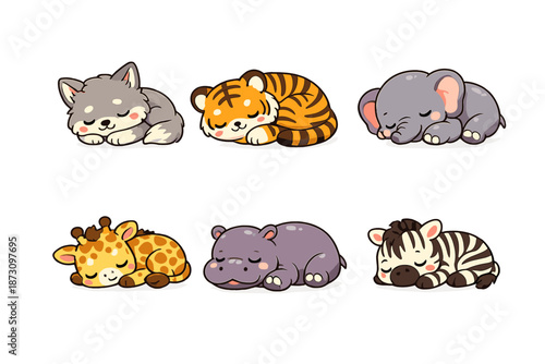 Animal Icons Set: Featuring Wolf, Tiger, Elephant, Giraffe, Hippo, Zebra