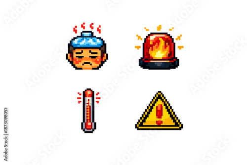 Health and Emergency Icons Set. Containing warning, alert, thermometer, sickness, help, emergency, safety, and more.