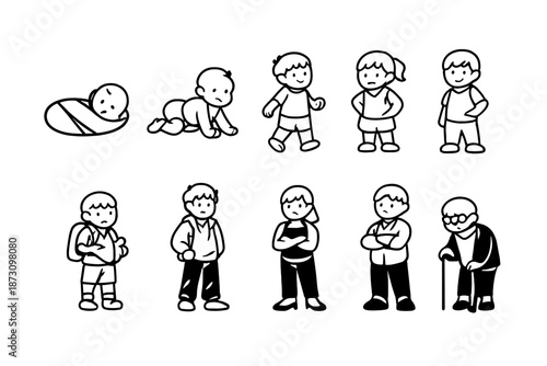 Child Development Icon Set: Featuring Baby, Toddler, Child, Adolescent, Growth, Play, Learning, Emotions, Activities