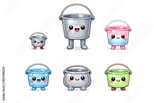 Bucket and container icon set. Containing tools, water, cleaning, storage, gardening, filling, pouring, utility, and more.